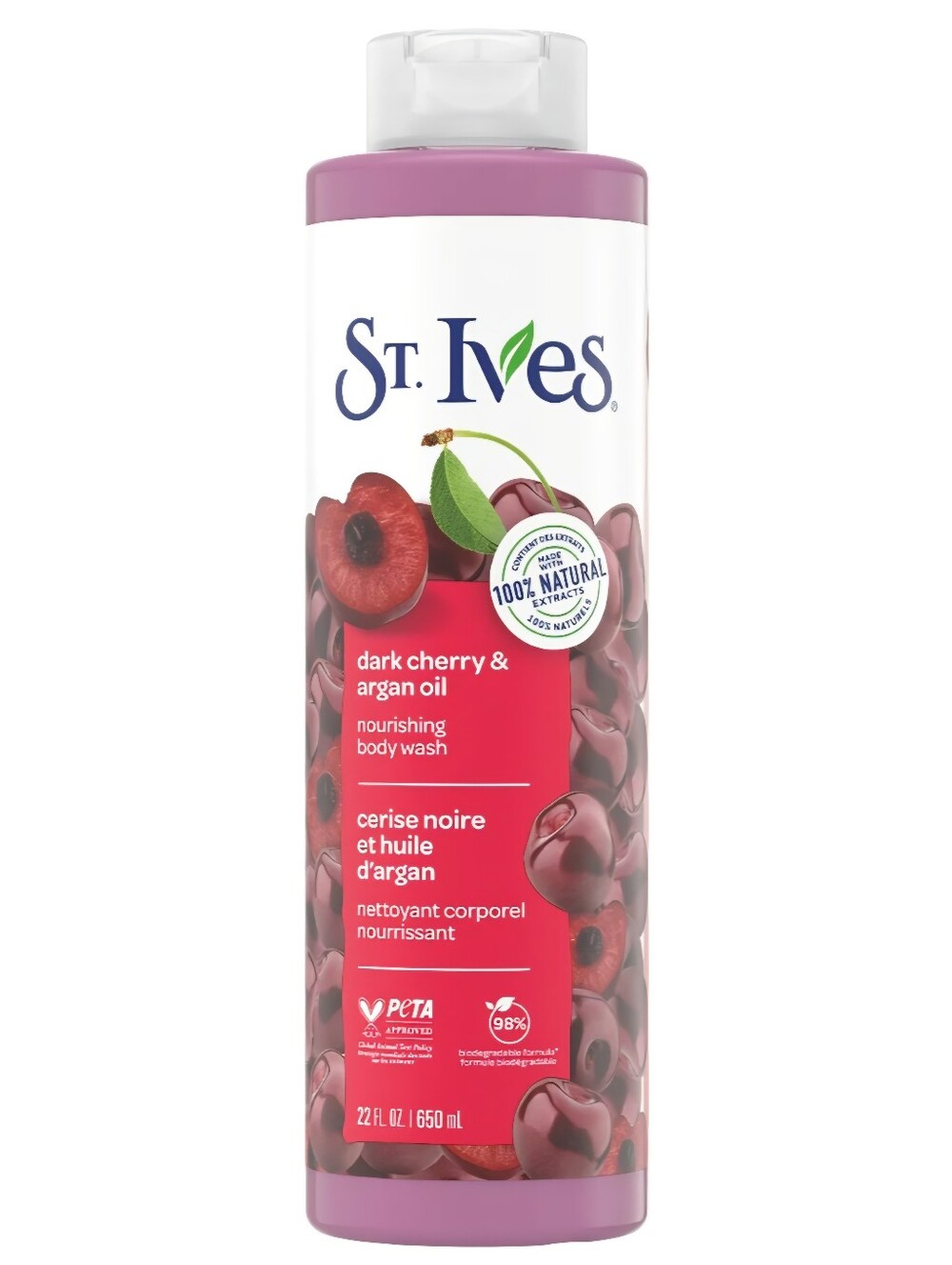 St Ives Dark Cherry & Argan Oil Nourishing Body Wash Large 22 Ounce Bottle